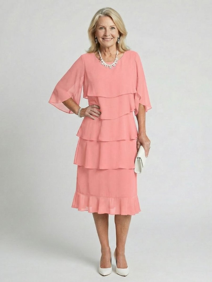 Women's Tiered Chiffon Midi Christmas Party Everyday Day Dress