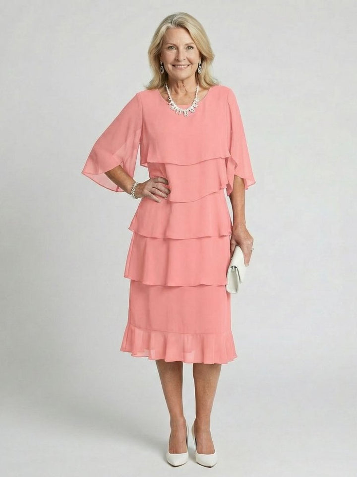 Women's Tiered Chiffon Midi Christmas Party Everyday Day Dress