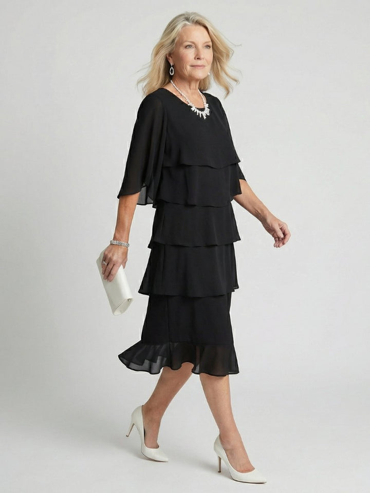 Women's Tiered Chiffon Midi Christmas Party Everyday Day Dress