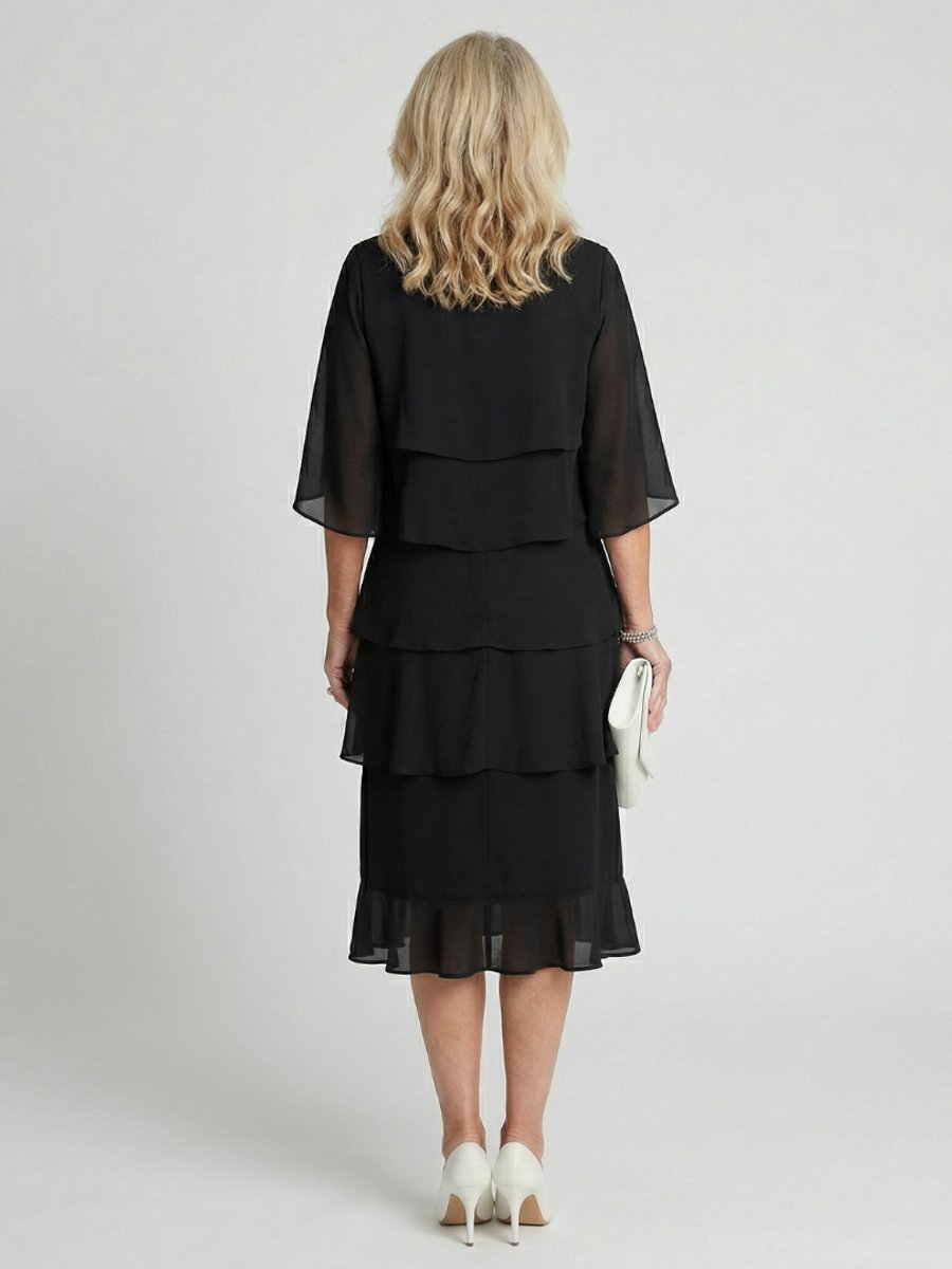 Women's Tiered Chiffon Midi Christmas Party Everyday Day Dress