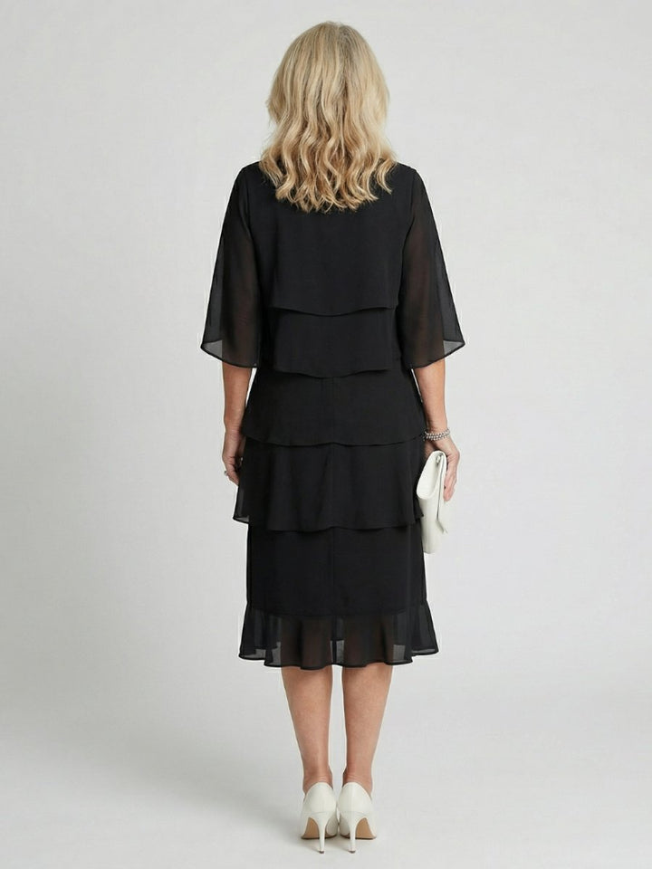 Women's Tiered Chiffon Midi Christmas Party Everyday Day Dress