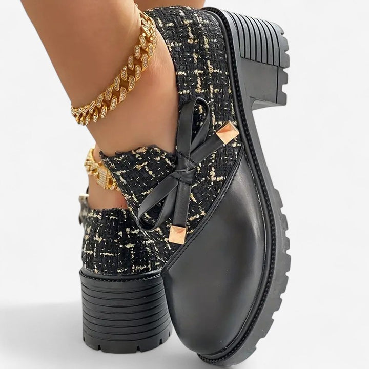 Women's Tweed Block-Heel Ankle Boots Bow-Detail Platform