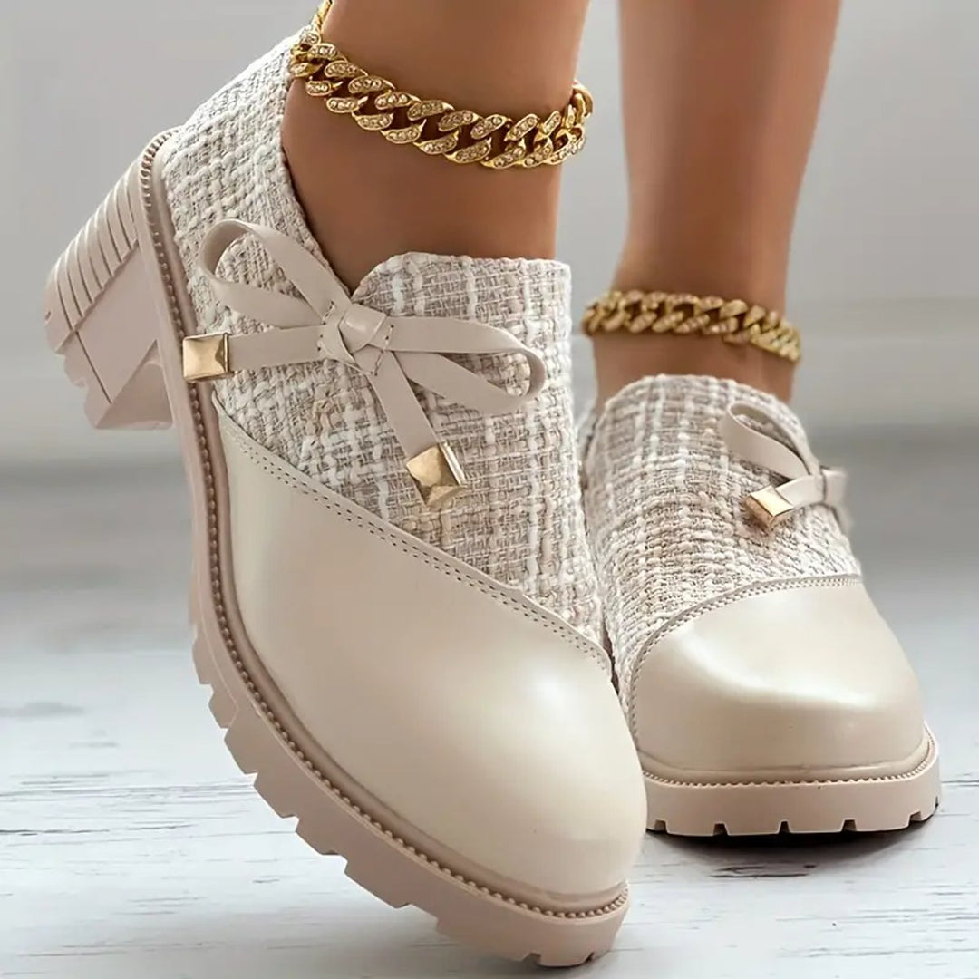Women's Tweed Block-Heel Ankle Boots Bow-Detail Platform
