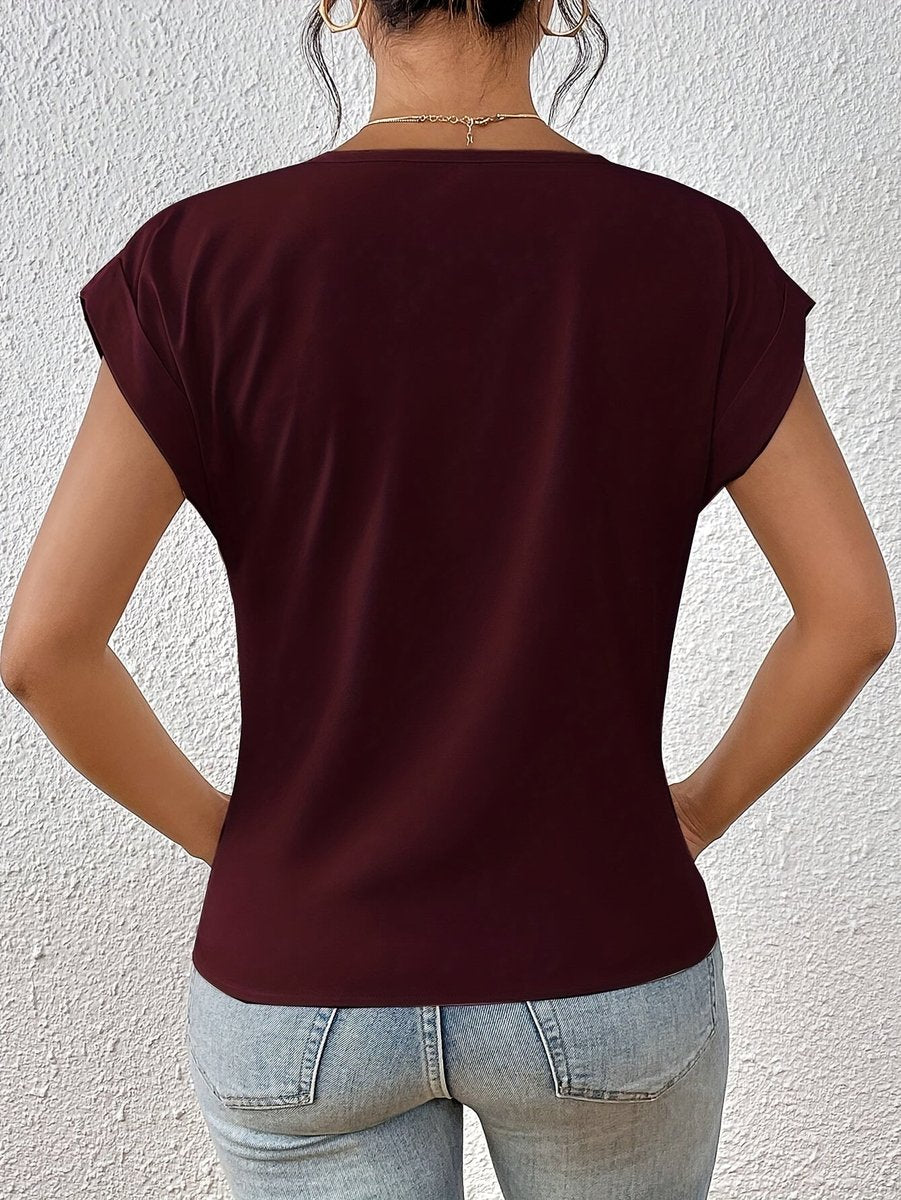 Women's Twisted-Front V-Neck Blouse Short Sleeve Top