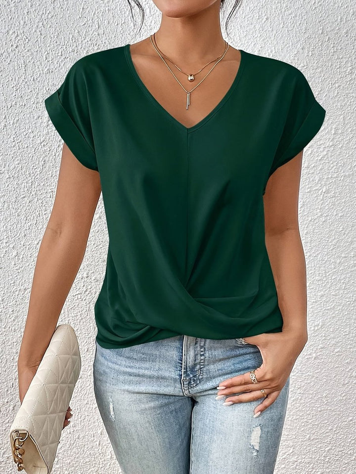 Women's Twisted-Front V-Neck Blouse Short Sleeve Top