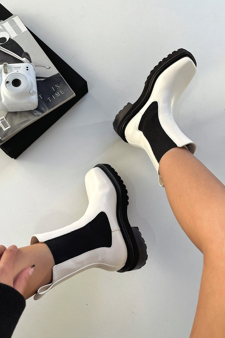 Women's Two-Tone Chelsea Ankle Boots Chunky Sole