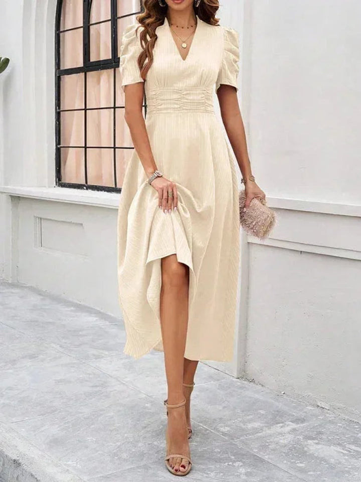 Women's V-Neck Puff Sleeve Midi Christmas Party Dress