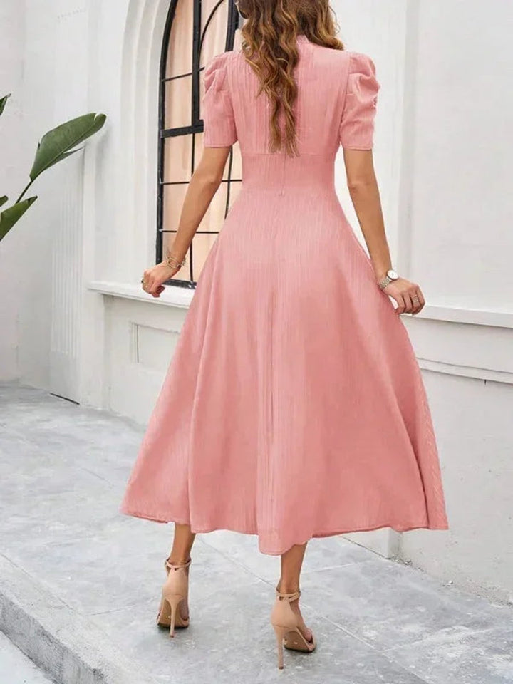 Women's V-Neck Puff Sleeve Midi Christmas Party Dress