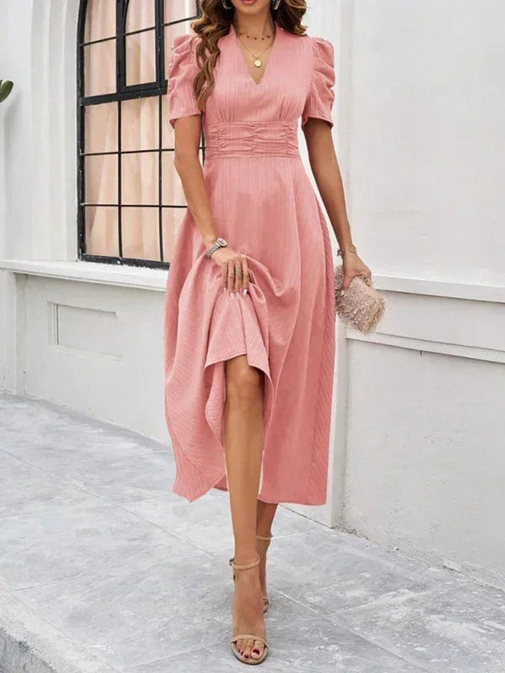 Women's V-Neck Puff Sleeve Midi Christmas Party Dress