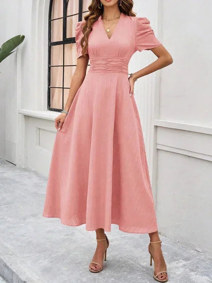 Women's V-Neck Puff Sleeve Midi Christmas Party Dress