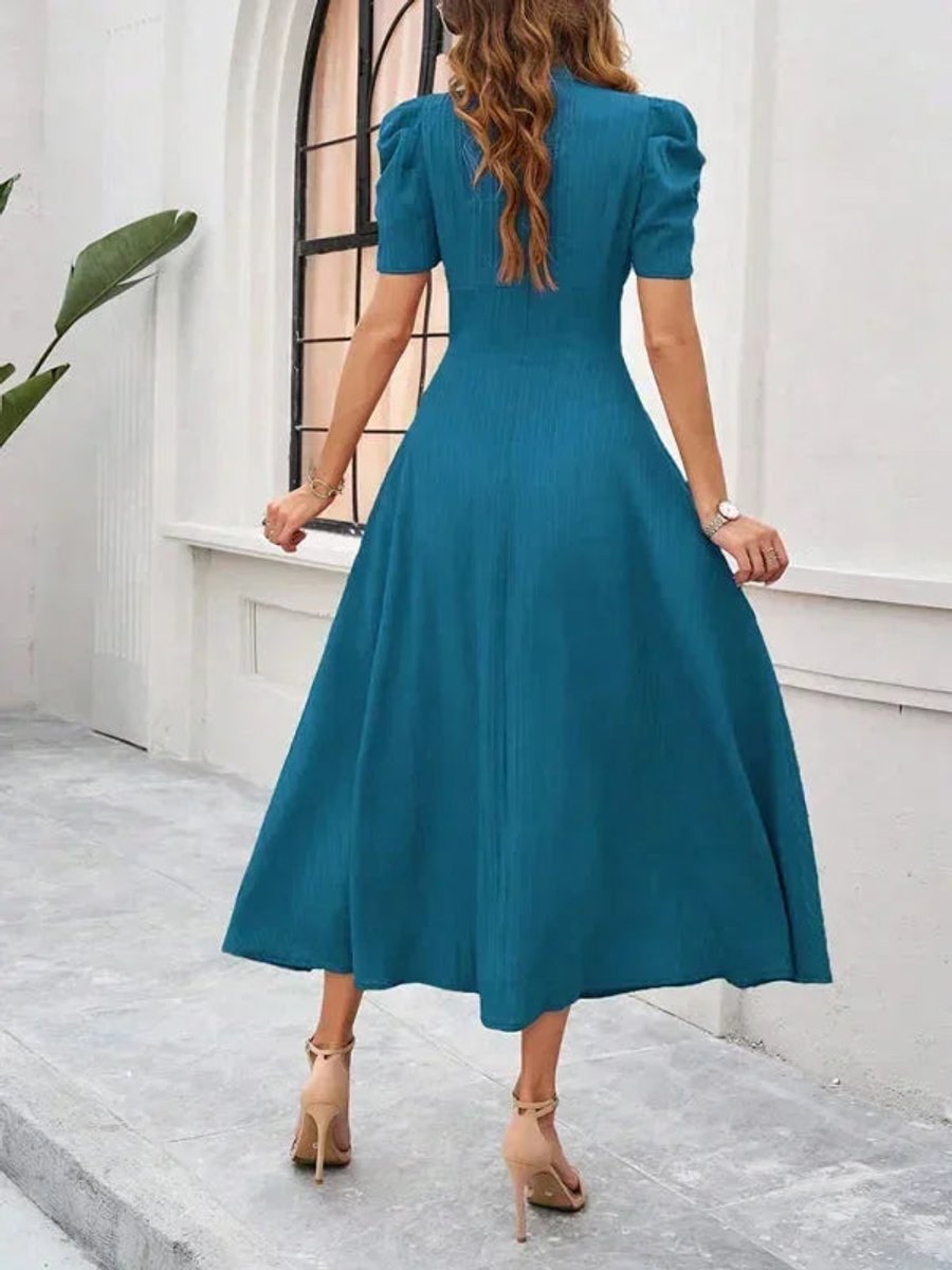 Women's V-Neck Puff Sleeve Midi Christmas Party Dress