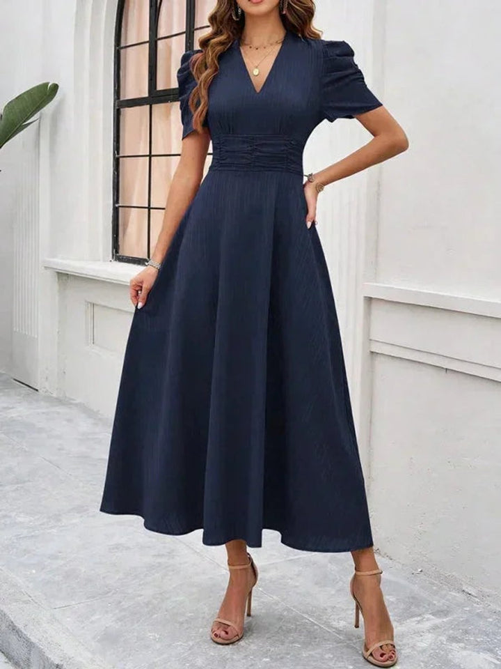 Women's V-Neck Puff Sleeve Midi Christmas Party Dress