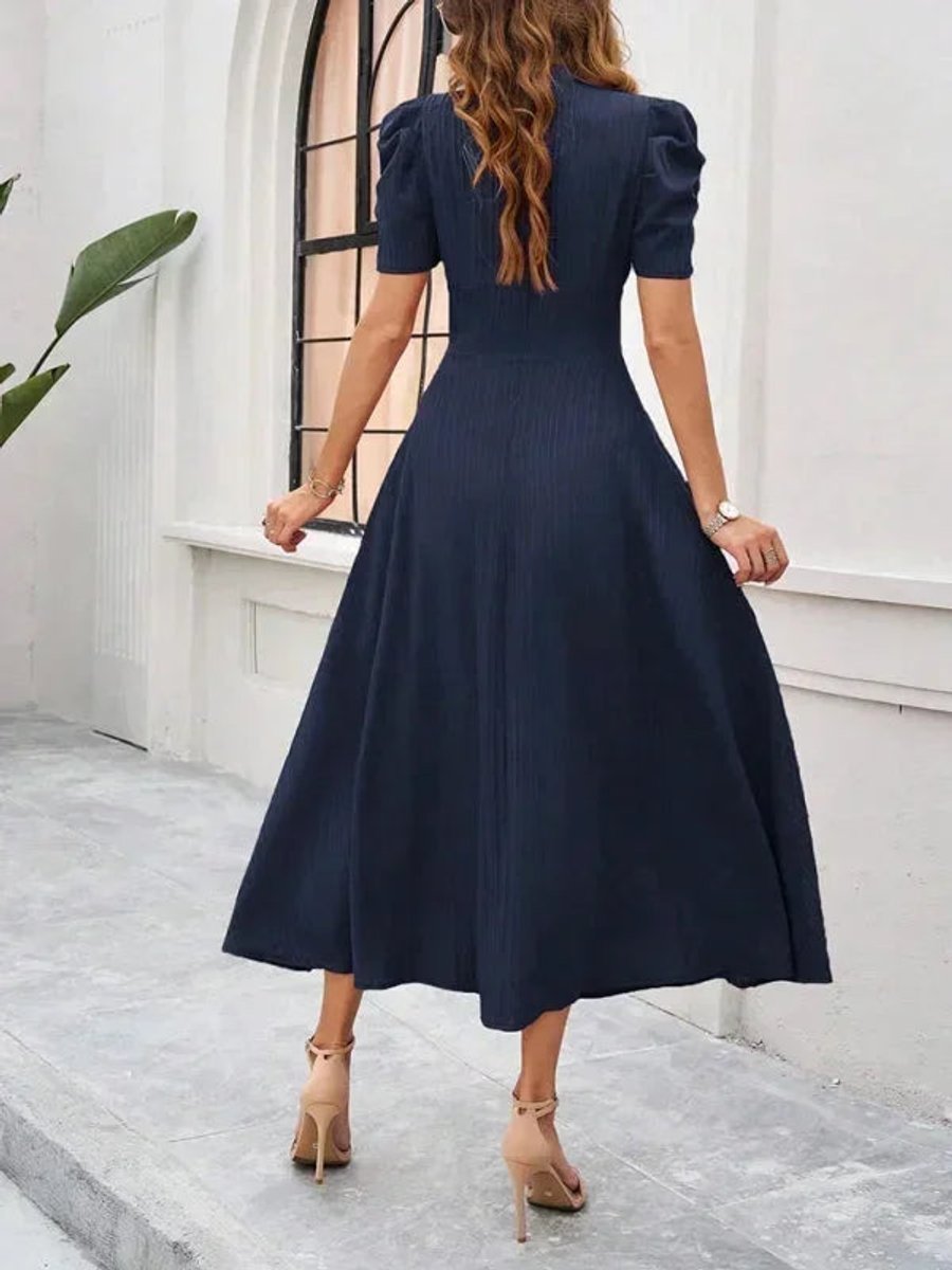 Women's V-Neck Puff Sleeve Midi Christmas Party Dress