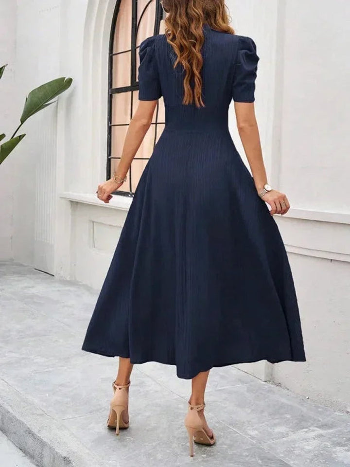 Women's V-Neck Puff Sleeve Midi Christmas Party Dress