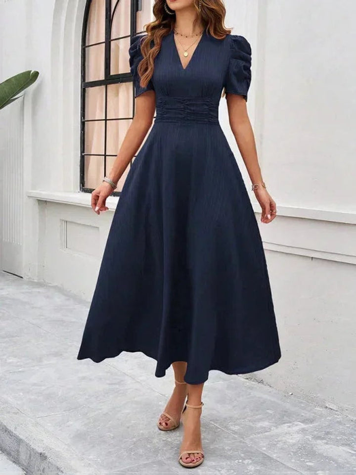 Women's V-Neck Puff Sleeve Midi Christmas Party Dress