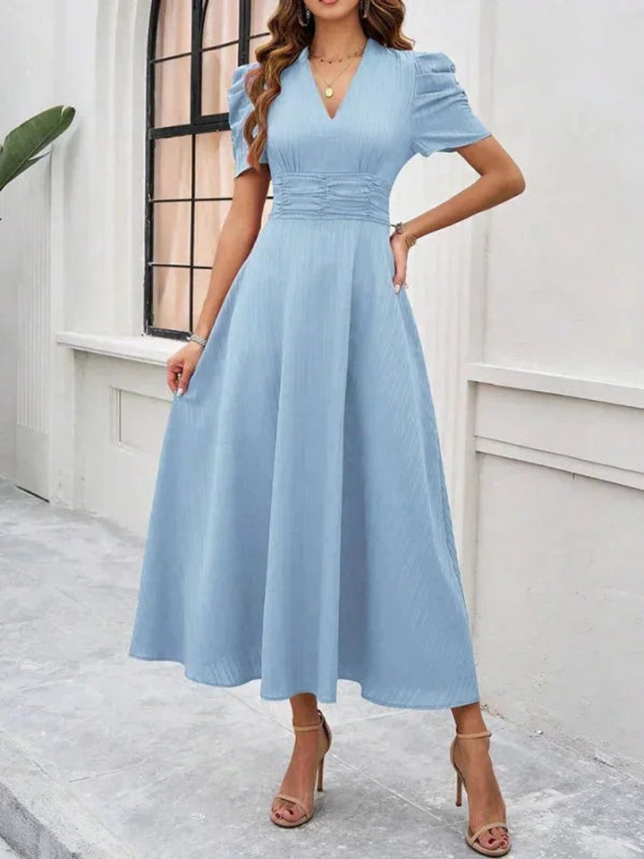 Women's V-Neck Puff Sleeve Midi Christmas Party Dress