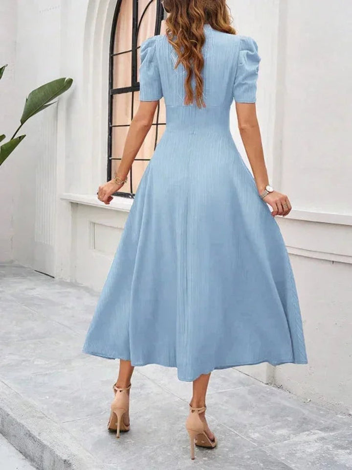 Women's V-Neck Puff Sleeve Midi Christmas Party Dress