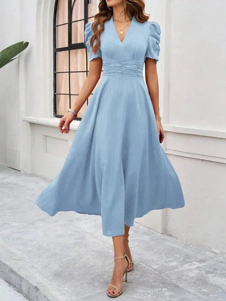 Women's V-Neck Puff Sleeve Midi Christmas Party Dress