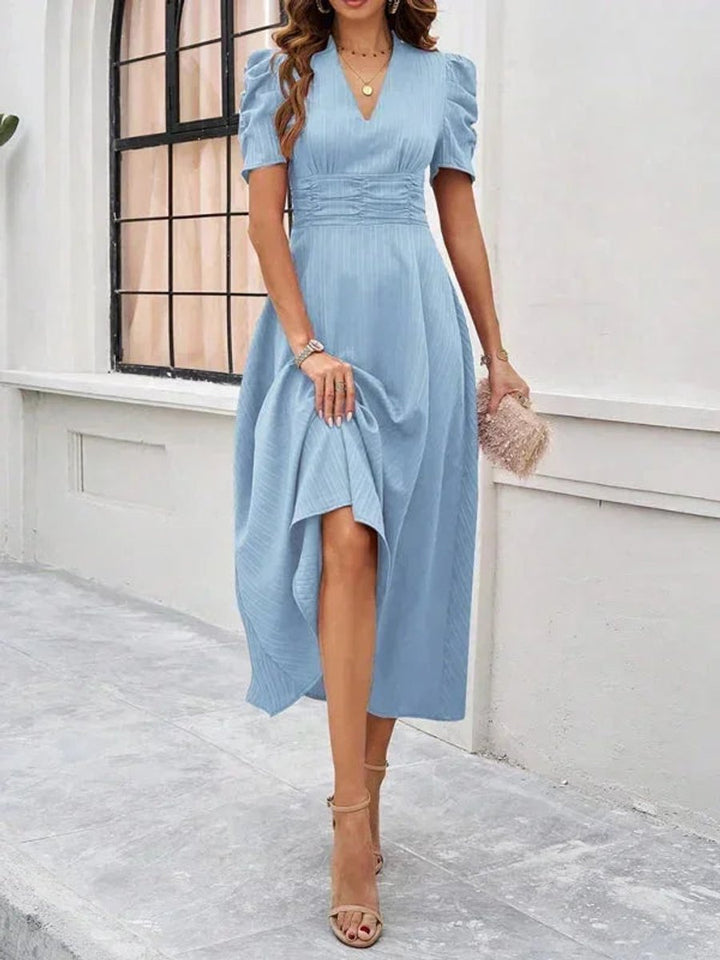 Women's V-Neck Puff Sleeve Midi Christmas Party Dress
