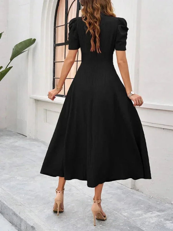 Women's V-Neck Puff Sleeve Midi Christmas Party Dress