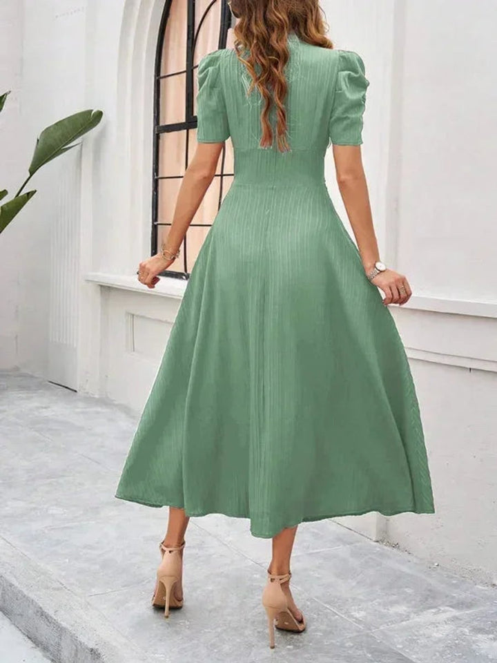 Women's V-Neck Puff Sleeve Midi Christmas Party Dress