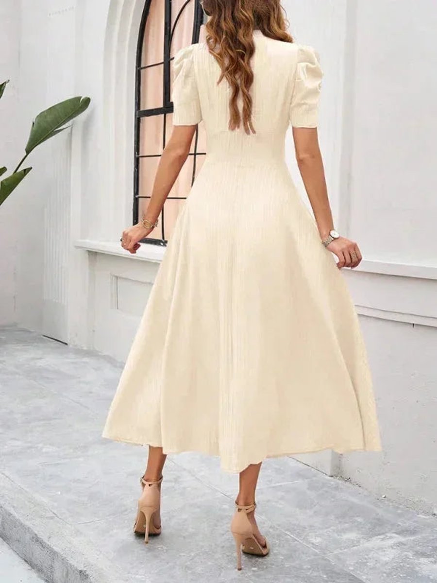Women's V-Neck Puff Sleeve Midi Christmas Party Dress