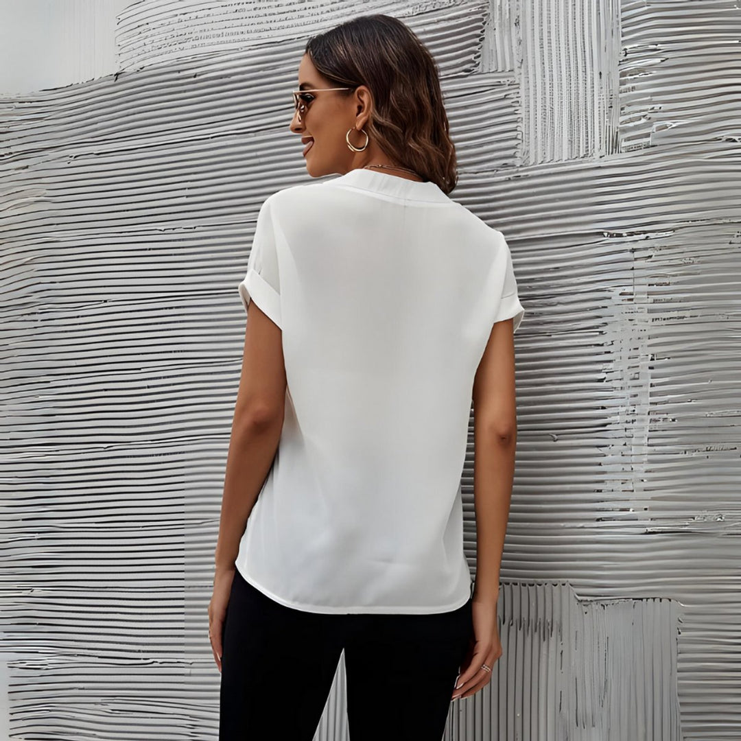 Women's V-Neck Short-Sleeve Blouse Chic Relaxed-Fit Top