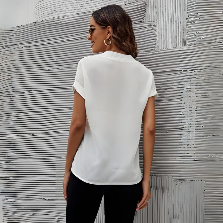 Women's V-Neck Short-Sleeve Blouse Chic Relaxed-Fit Top