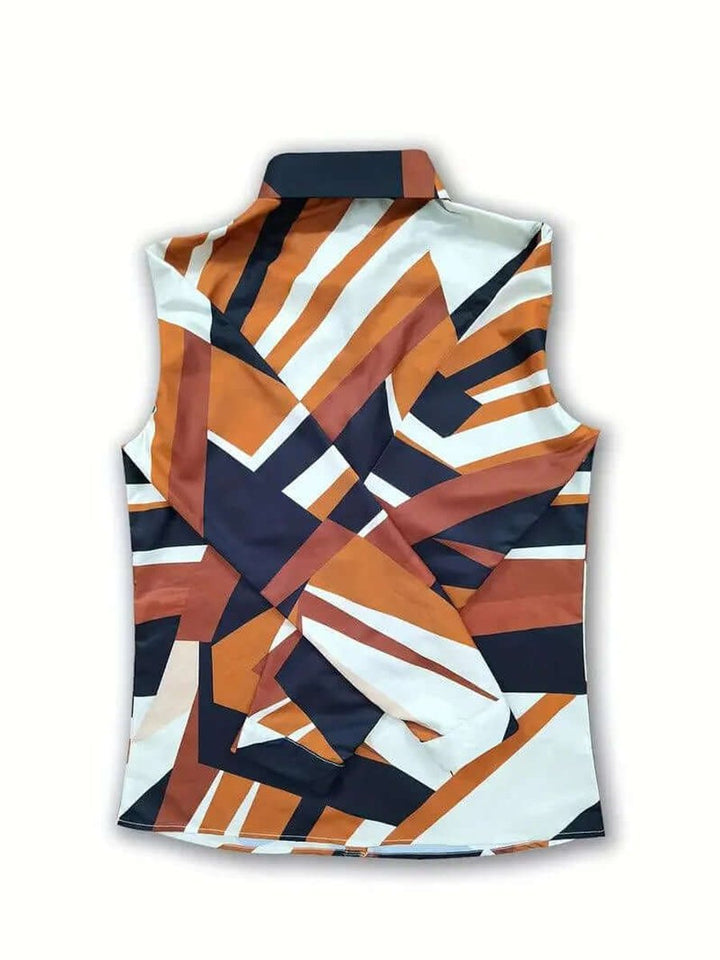 Women's Vintage Blouse Long-Sleeve Geometric Print Button-Up Shirt