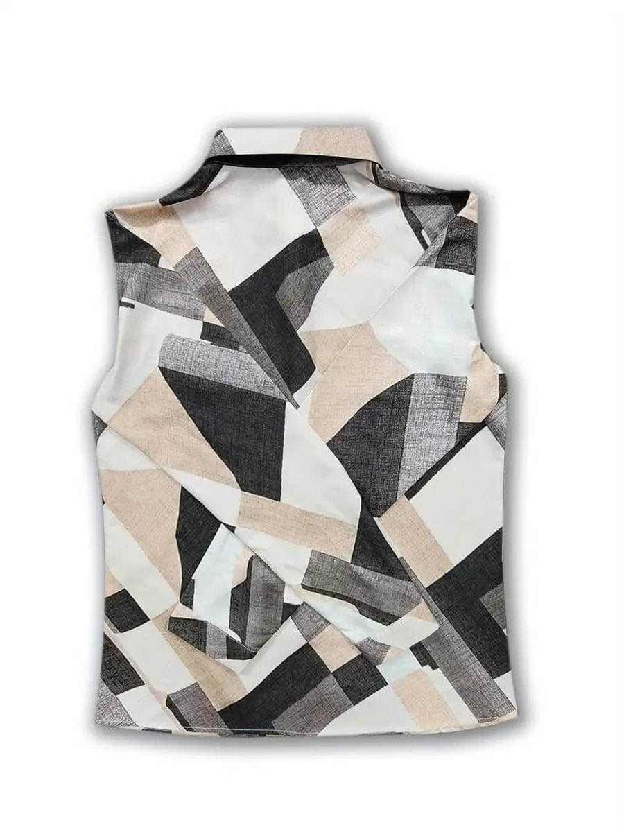 Women's Vintage Blouse Long-Sleeve Geometric Print Button-Up Shirt