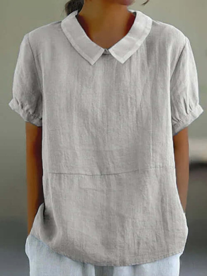 Women's Vintage Blouse Peter Pan Collar Short Sleeve Linen Top