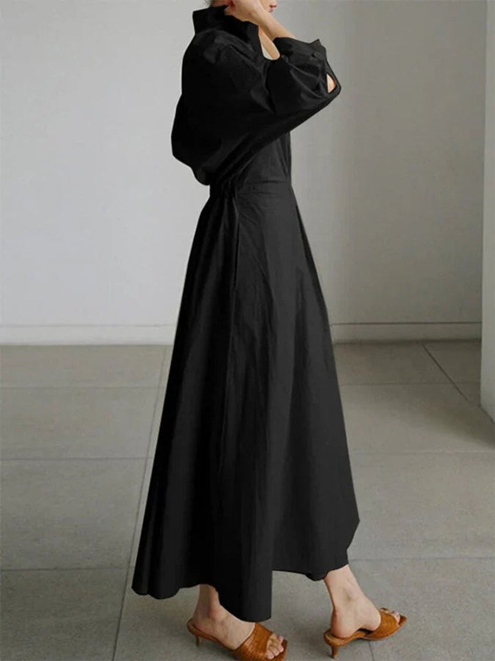 Women's Vintage Blouse Pleated Midi Shirt Dress Fitted Waist Pockets