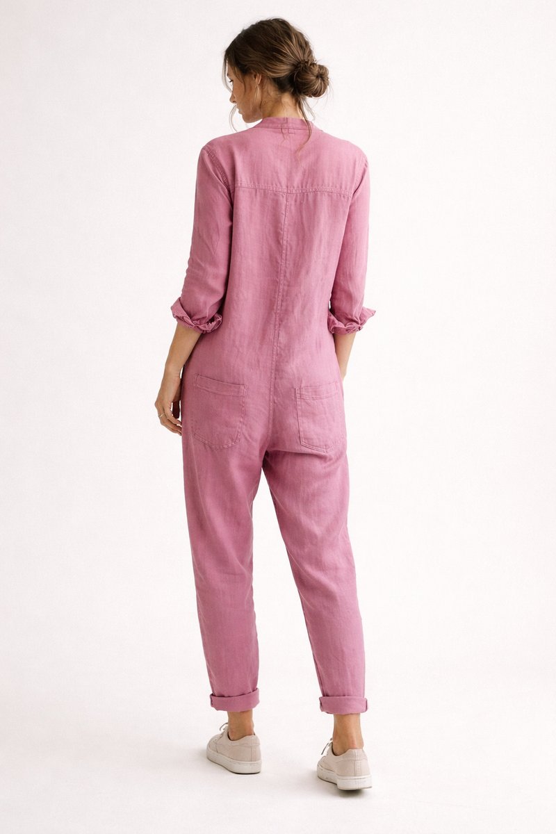 Women's Vintage Blouse Relaxed Linen Jumpsuit Long Sleeve Boilersuit