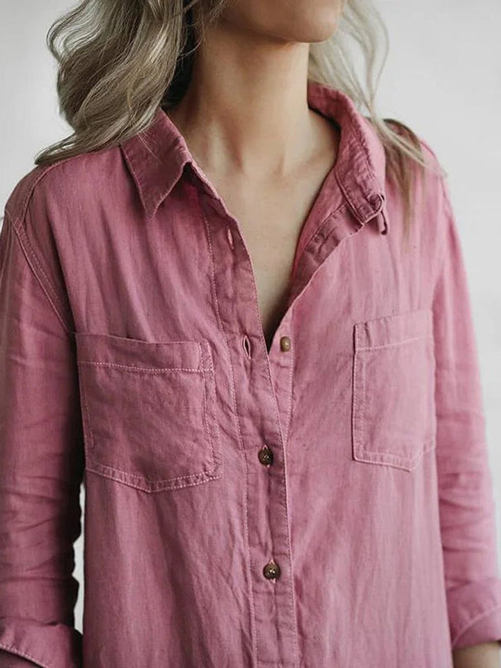 Women's Vintage Blouse Relaxed Linen Jumpsuit Long Sleeve Boilersuit