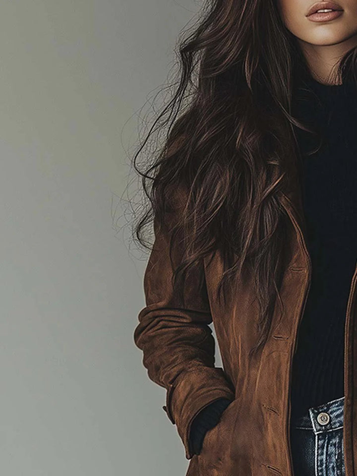Women's Vintage Double-Breasted Suede Trench Coat