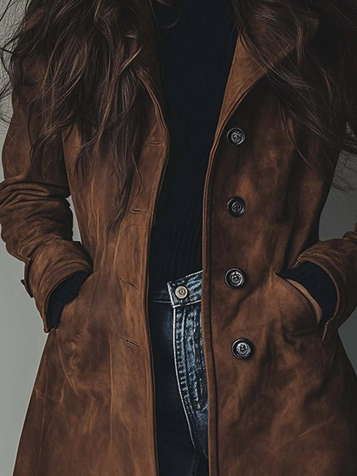 Women's Vintage Double-Breasted Suede Trench Coat