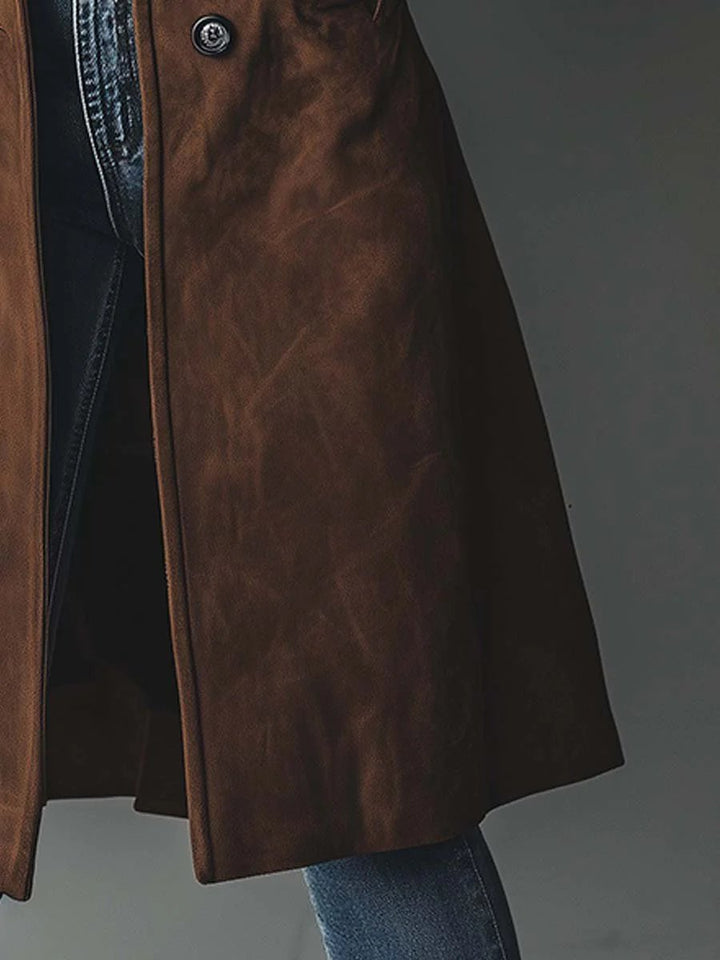 Women's Vintage Double-Breasted Suede Trench Coat