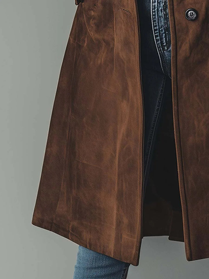 Women's Vintage Double-Breasted Suede Trench Coat
