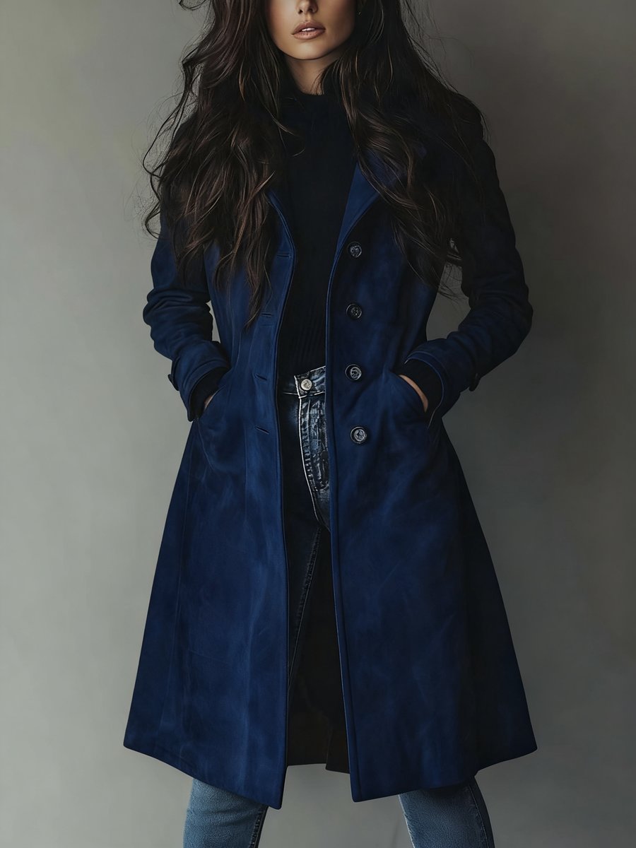 Women's Vintage Double-Breasted Suede Trench Coat
