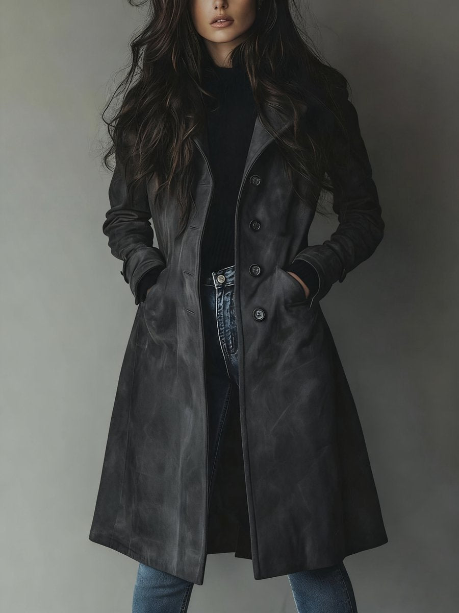 Women's Vintage Double-Breasted Suede Trench Coat