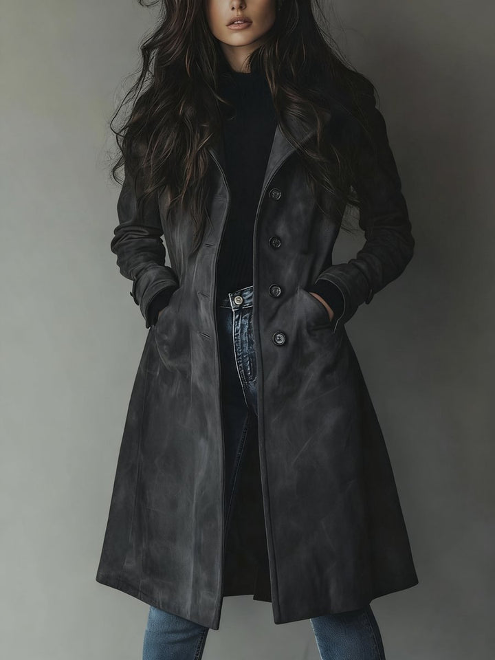 Women's Vintage Double-Breasted Suede Trench Coat