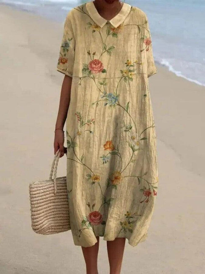 Women's Vintage Floral Blouse Relaxed Midi Shirt Dress
