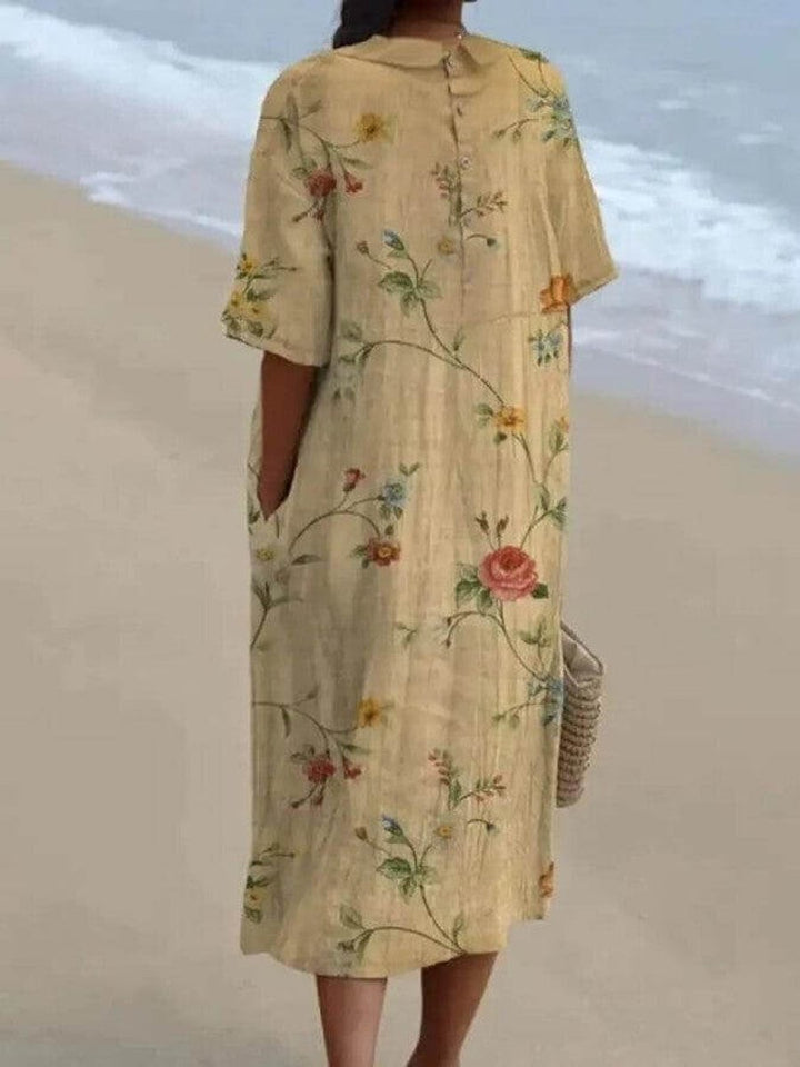 Women's Vintage Floral Blouse Relaxed Midi Shirt Dress