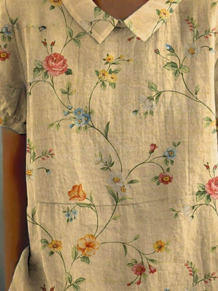 Women's Vintage Floral Blouse Relaxed Midi Shirt Dress