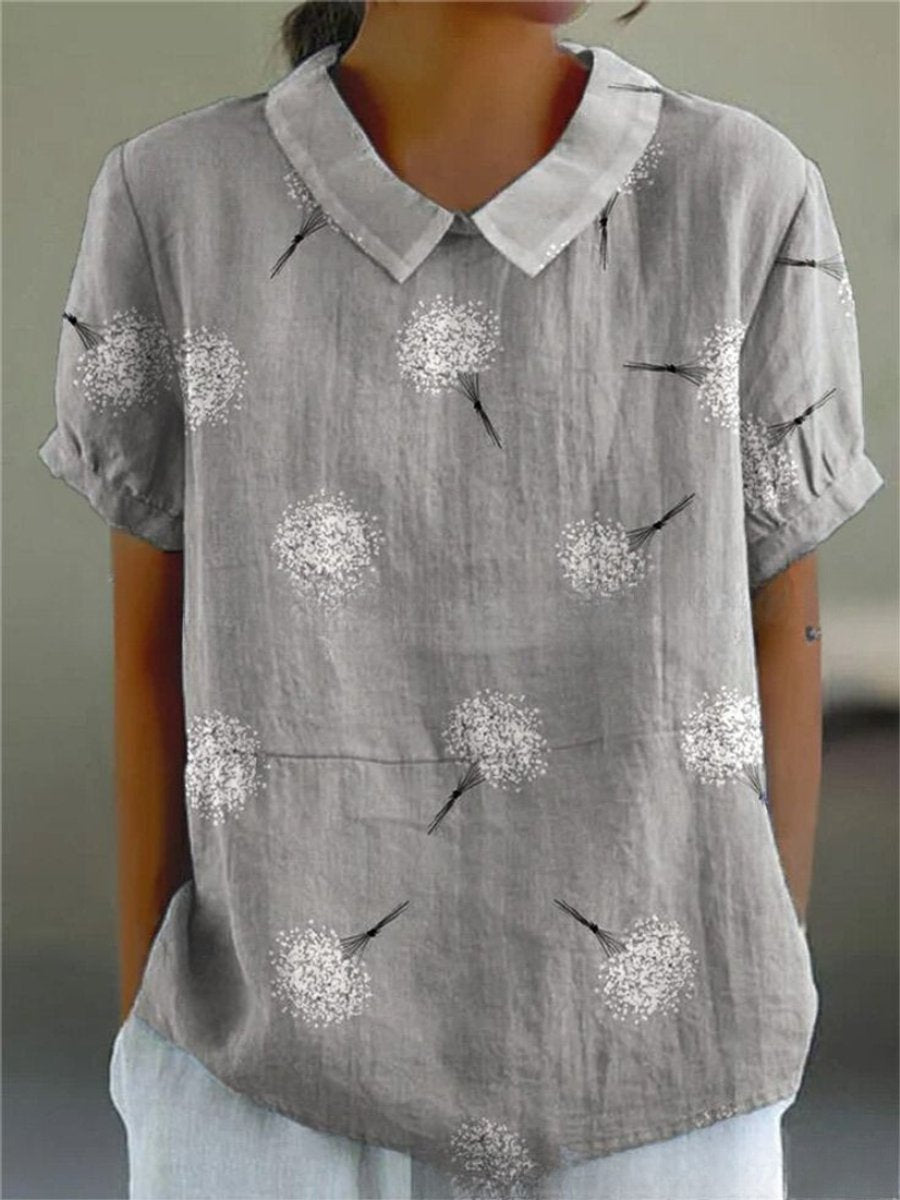 Women's Vintage Floral Blouse Short Sleeve V-Neck Japanese Print Top