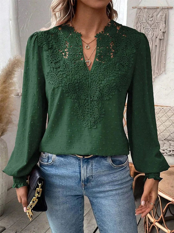 Women's Vintage Floral Lace V-Neck Long-Sleeve Blouse
