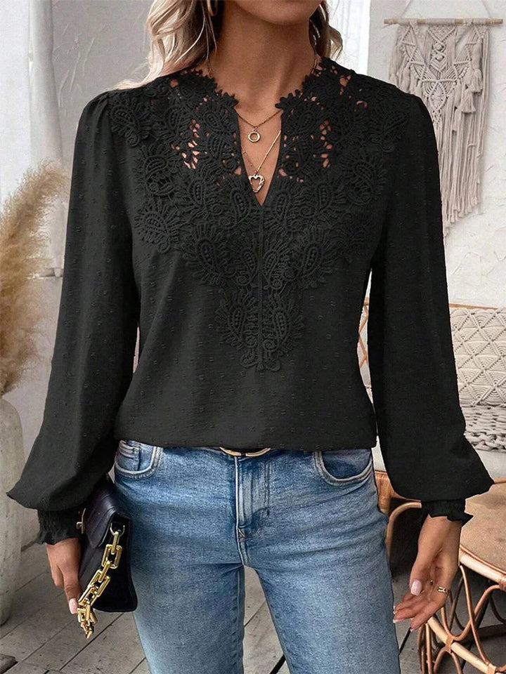 Women's Vintage Floral Lace V-Neck Long-Sleeve Blouse