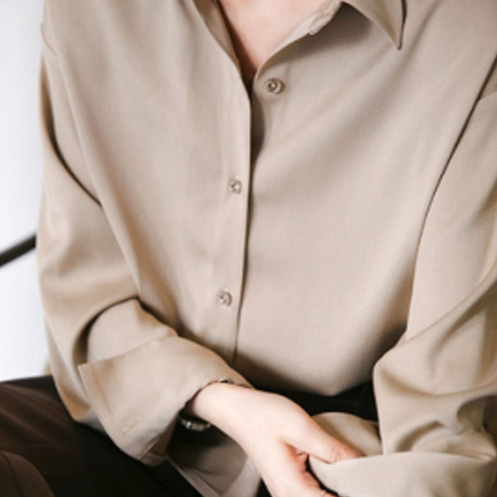 Women's Vintage Long-Sleeve Satin Blouse Relaxed Tailored Fit