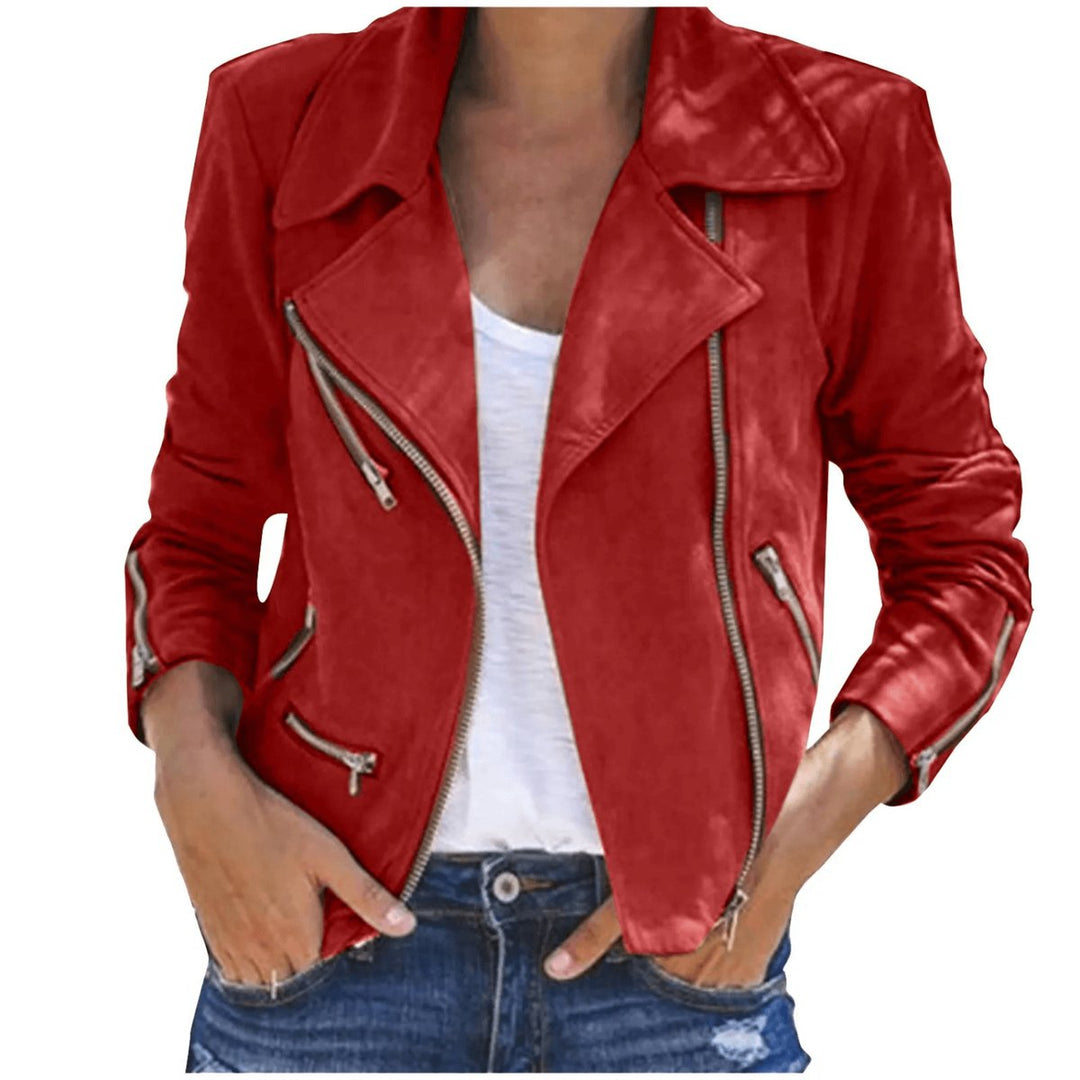 Women's Vintage Moto Biker Coat Zip-Up Suede Jacket