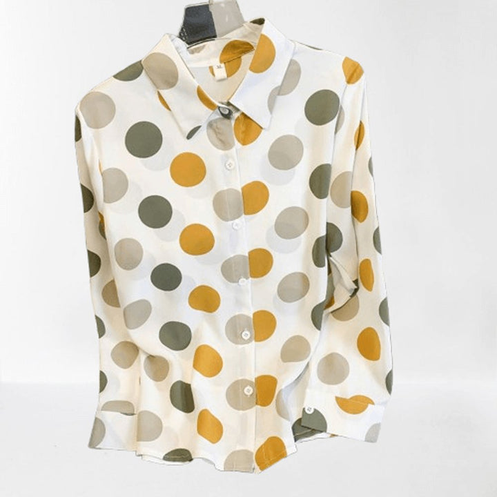 Women's Vintage Polka Dot Long-Sleeve Button-Up Blouse